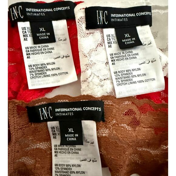 INC Concepts Lot 5pr Lace Thong Panties - Red Brown White - Womens Size XL - Picture 4 of 5